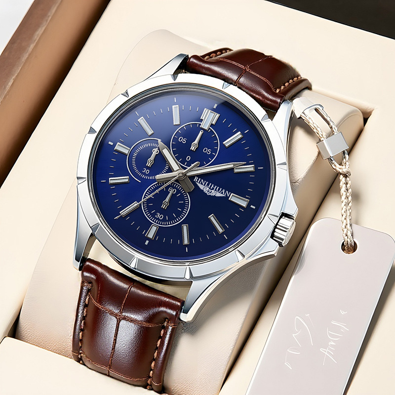 Мужские кварцевые часы-хроногр – обзор и цена Leather Watch Band Men